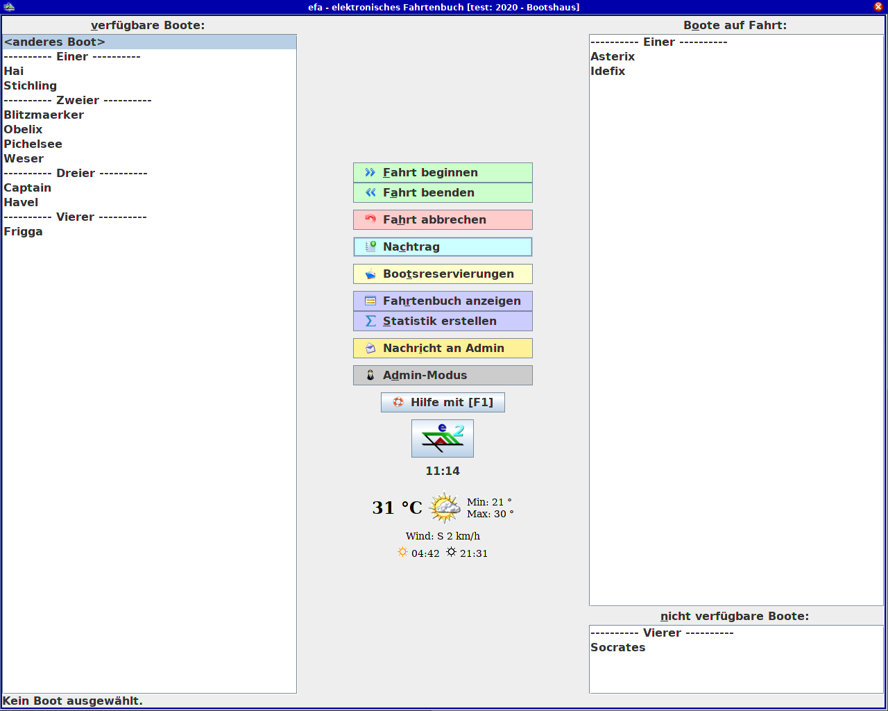 a screenshot of the main window for the electronic log book efa