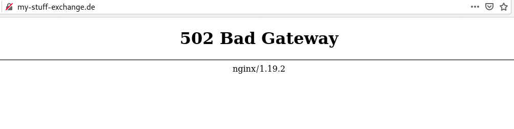 screenshot of a 502 bad gateway error message